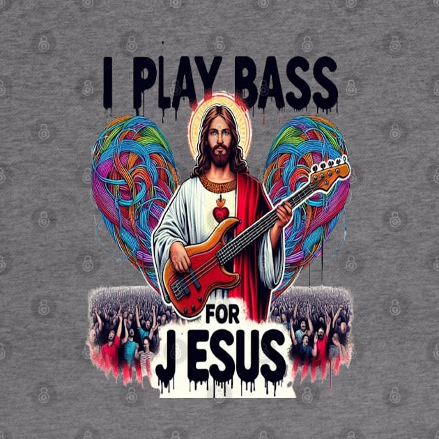 Jesus Depicted as a Bass Guitarist Performing for a Cheering Crowd by coollooks